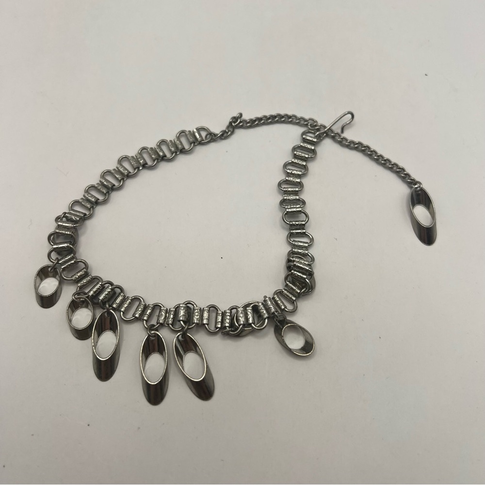Unusual Silver Tone Book Chain Necklace w/ Midcentury Modern Dangles - Picture 6 of 8